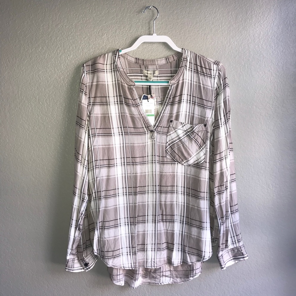 NWT CALVIN KLEIN Plaid Long Sleeve Top